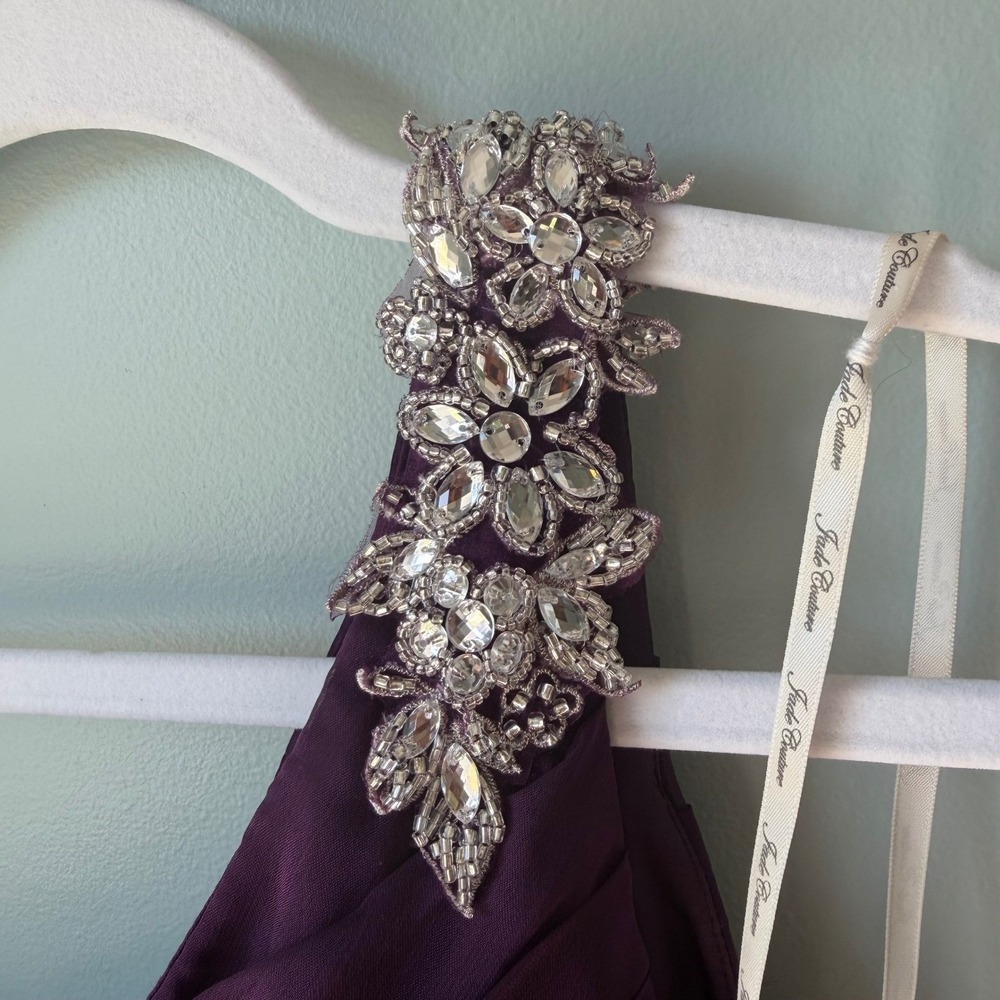 Jade Couture Dress Mother of the Bride Groom Ruched One Shoulder Purple Size 6 - Picture 4 of 16
